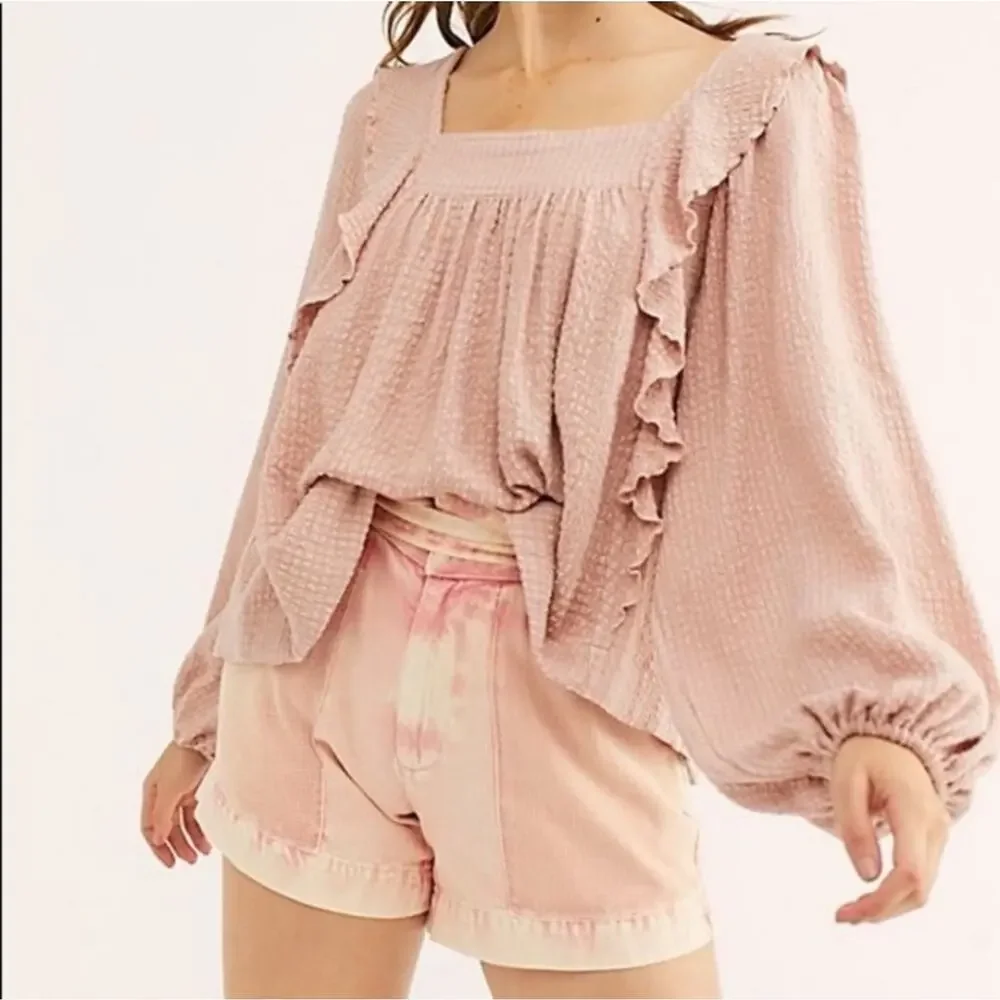 FREE PEOPLE Bonnie Ruffle Long Sleeve Peasant Top In Marigold Relaxed Fall Sz XS
